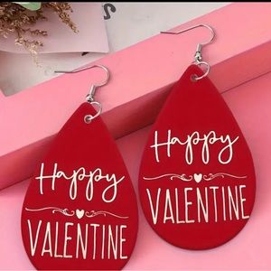 Valentine Women Earrings Heart Pattern Faux Leather Double Side Pattern Teardrop